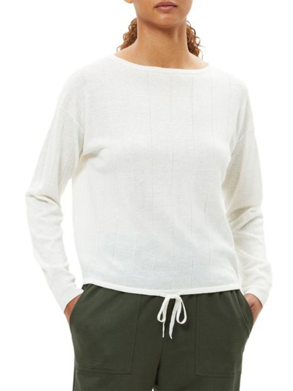 NWT Theory "Easy Rib PO" Wool-Linen Sweater - White (Size P)